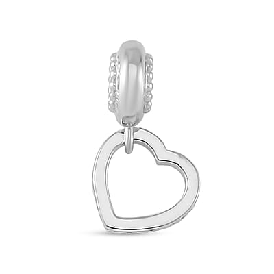 Simulated Pink Diamond Heart Charm in Rhodium Over Sterling Silver
