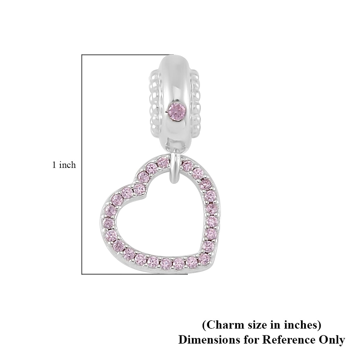 Simulated Pink Diamond Heart Charm in Rhodium Over Sterling Silver