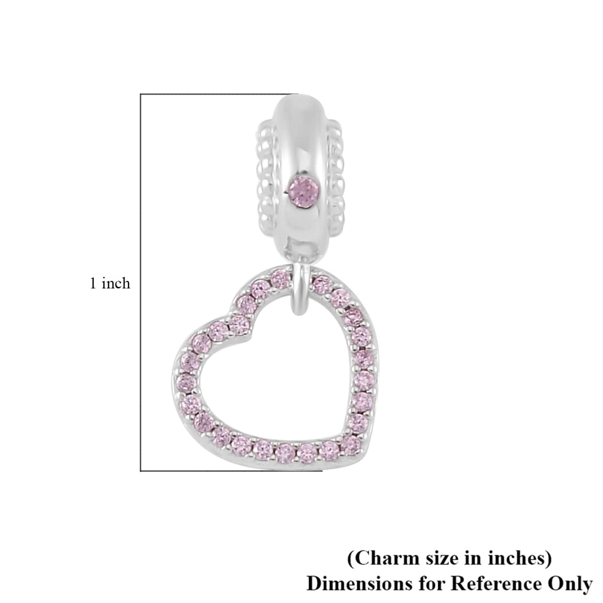 Simulated Pink Diamond Heart Charm in Rhodium Over Sterling Silver image number 4