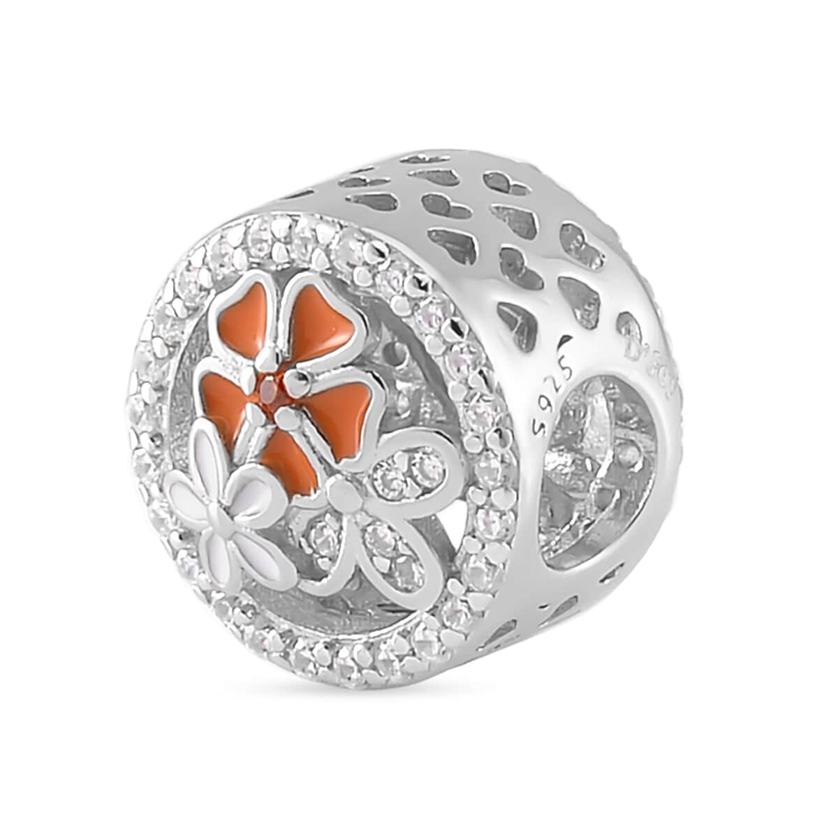 Simulated Diamond and Enameled Charm in Rhodium Over Sterling Silver 0.45 ctw image number 2