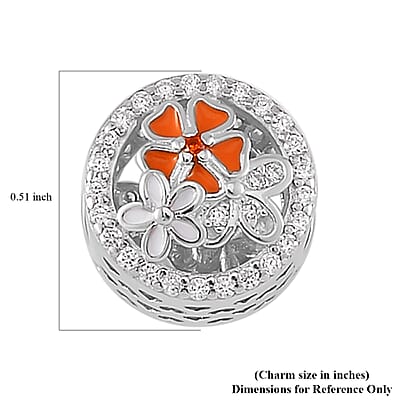 Simulated Diamond and Enameled Charm in Rhodium Over Sterling Silver