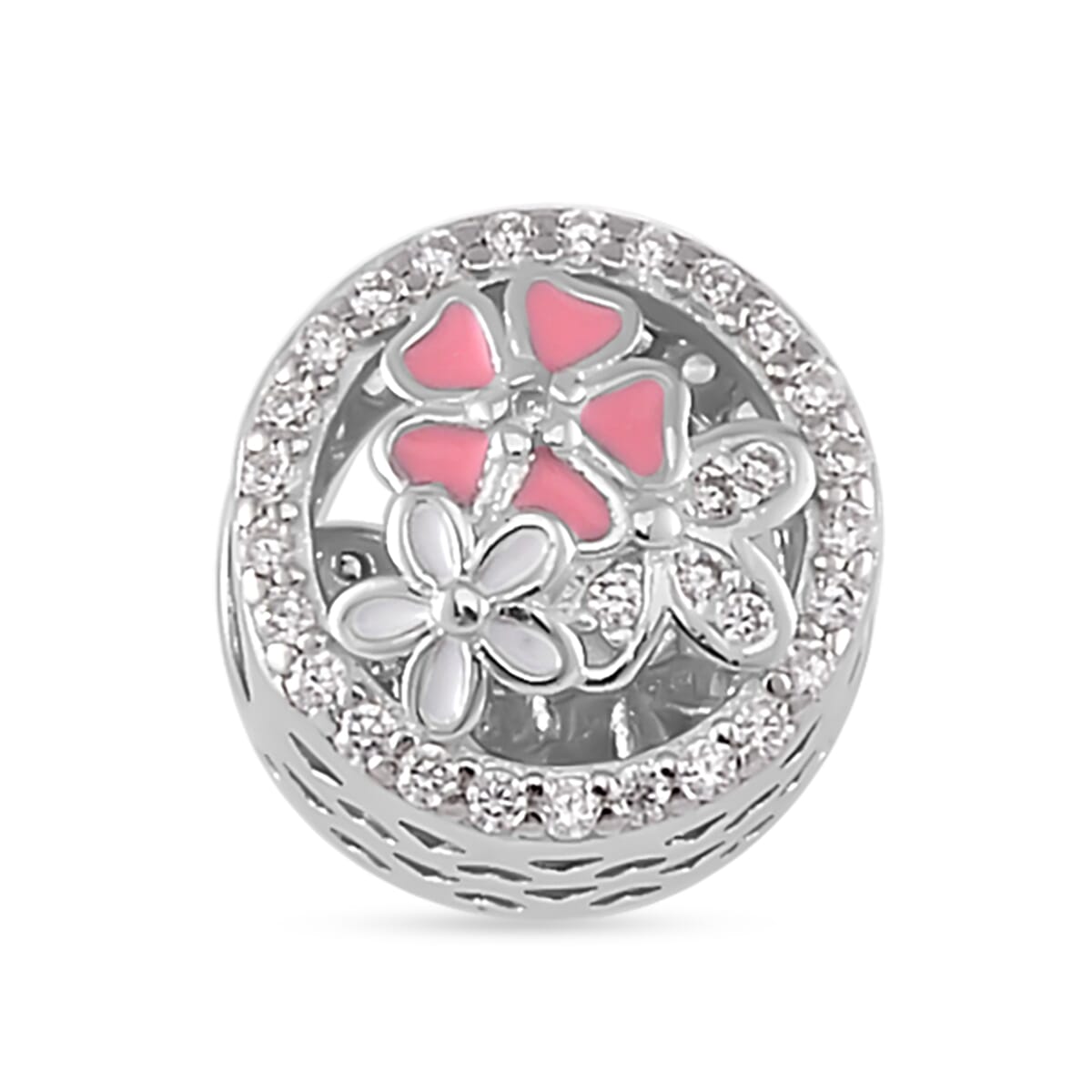 Simulated Diamond and Enameled Charm in Rhodium Over Sterling Silver image number 0