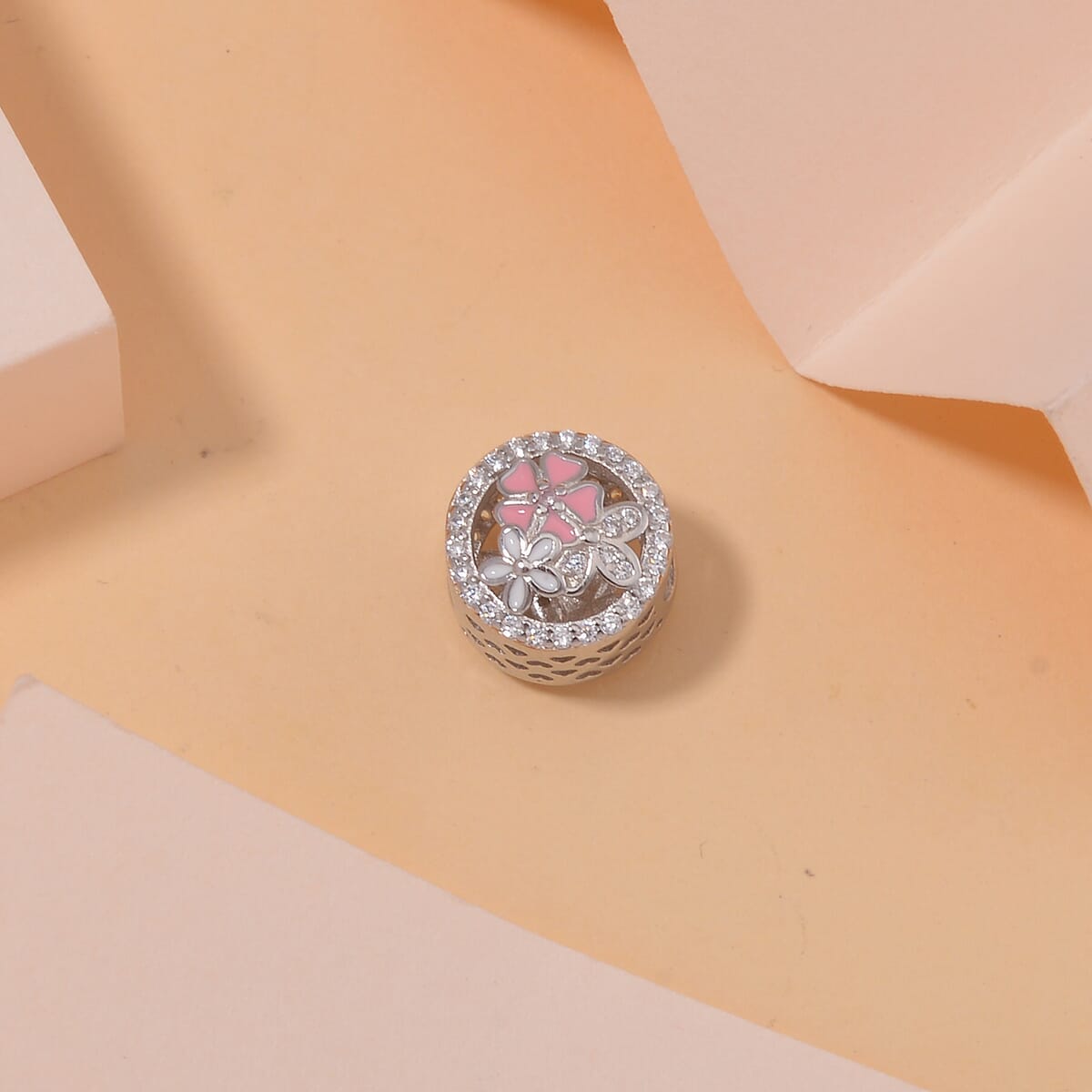 Simulated Diamond and Enameled Charm in Rhodium Over Sterling Silver image number 1