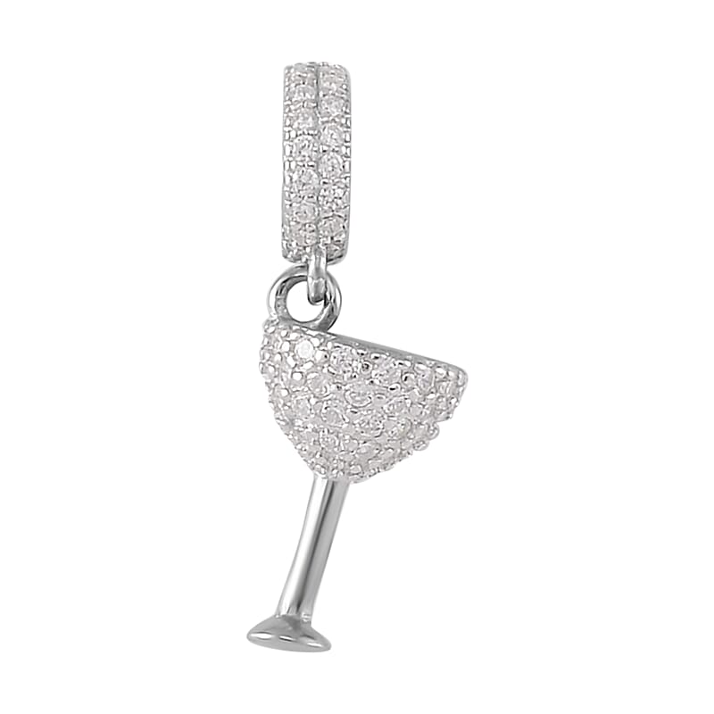 Simulated Diamond Charm in Rhodium Over Sterling Silver 0.70 ctw