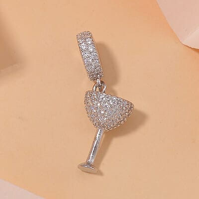 Simulated Diamond Charm in Rhodium Over Sterling Silver 0.70 ctw