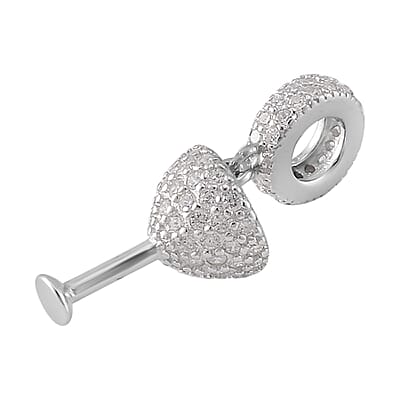 Simulated Diamond Charm in Rhodium Over Sterling Silver 0.70 ctw