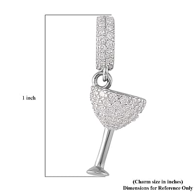 Simulated Diamond Charm in Rhodium Over Sterling Silver 0.70 ctw