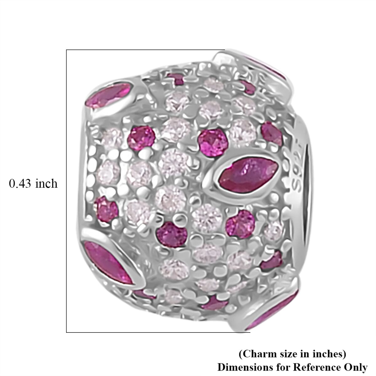 Simulated Ruby and Pink Color Diamond Charm in Rhodium Over Sterling Silver image number 3