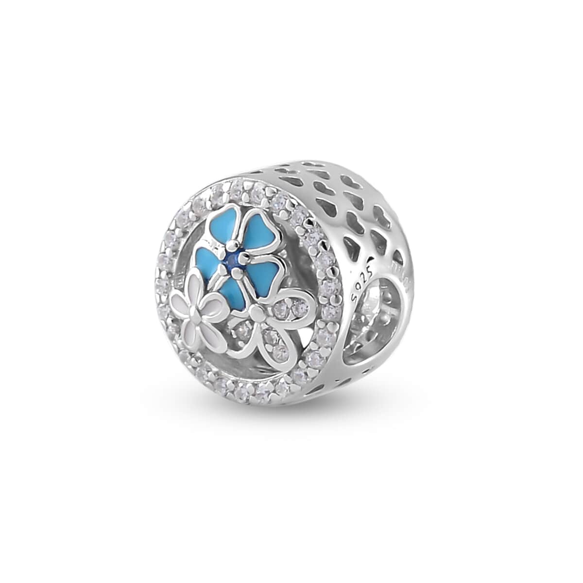 Simulated Diamond and Enameled Charm in Rhodium Over Sterling Silver image number 2