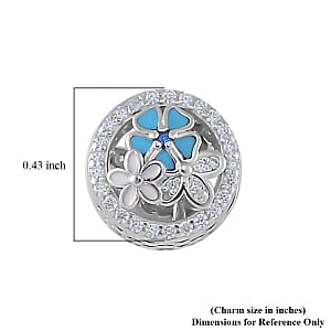 Simulated Diamond and Enameled Charm in Rhodium Over Sterling Silver