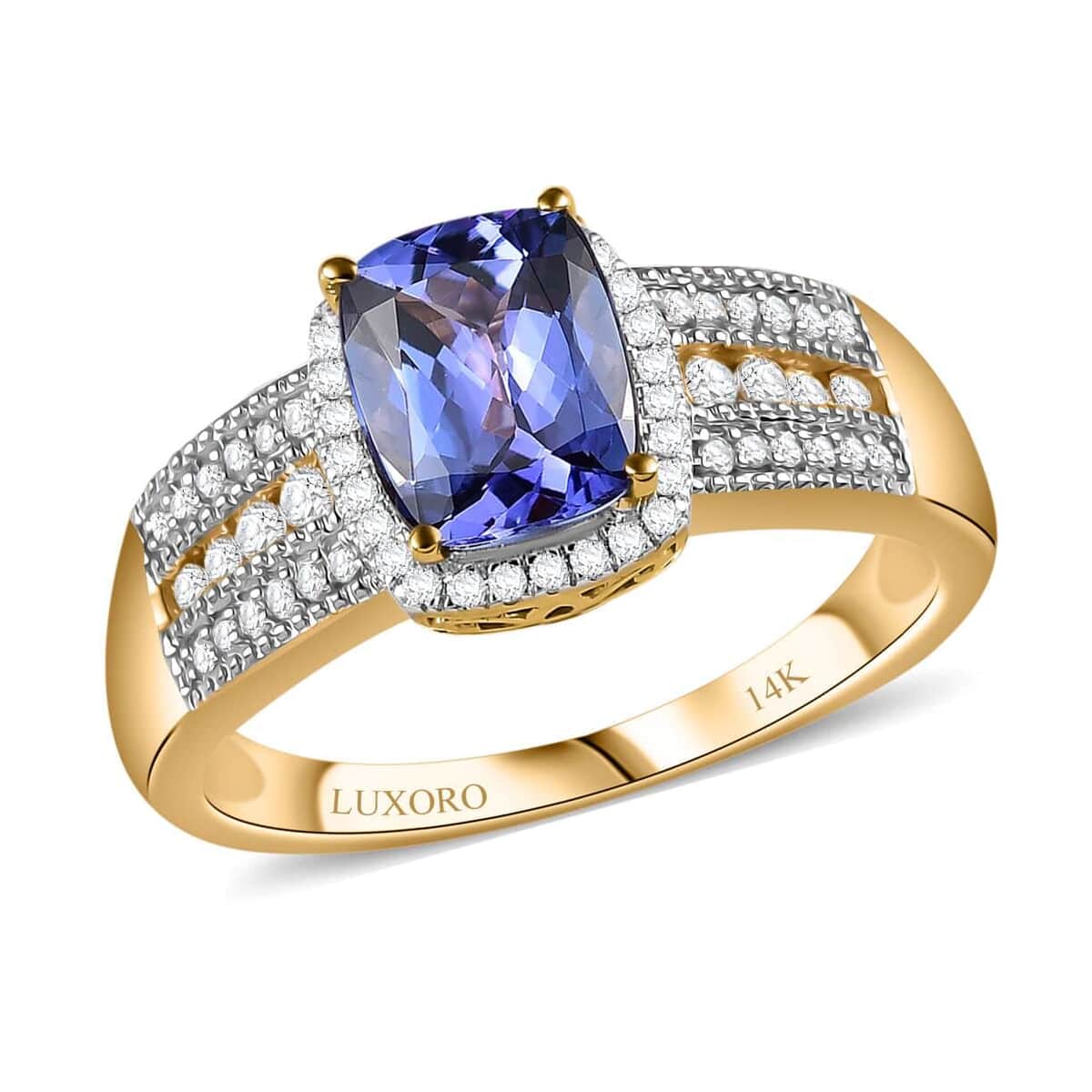 Luxoro Premium Tanzanite and G-H I2 Diamond 2.40 ctw Cocktail Ring in 14K Yellow Gold (Size 10.0) (Del. in 10-12 Days)  image number 0