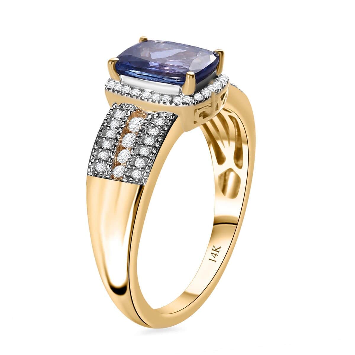 Luxoro Premium Tanzanite and G-H I2 Diamond 2.40 ctw Cocktail Ring in 14K Yellow Gold (Size 10.0) (Del. in 10-12 Days)  image number 3