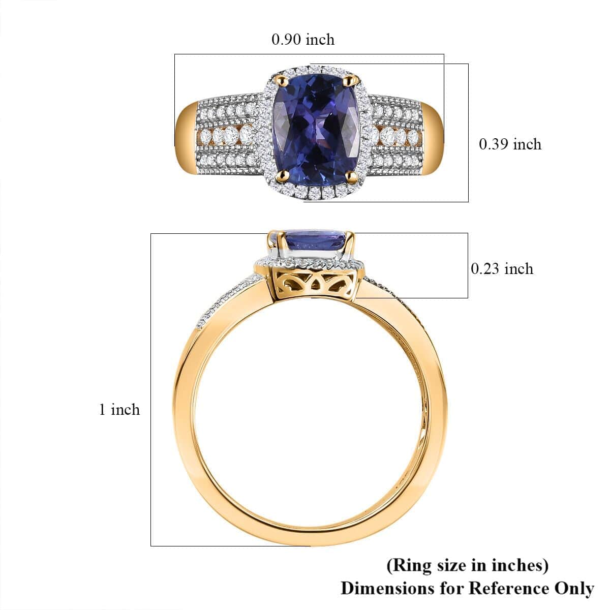 Luxoro Premium Tanzanite and G-H I2 Diamond 2.40 ctw Cocktail Ring in 14K Yellow Gold (Size 10.0) (Del. in 10-12 Days)  image number 5