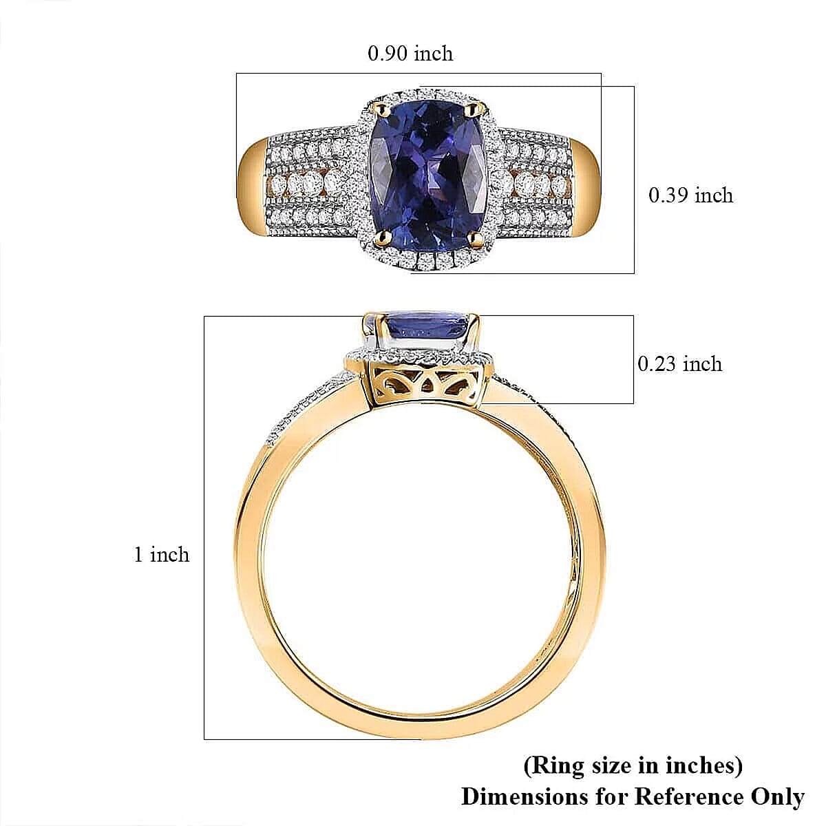 Luxoro Premium Tanzanite and G-H I2 Diamond 2.40 ctw Cocktail Ring in 14K Yellow Gold (Size 11.0) image number 6