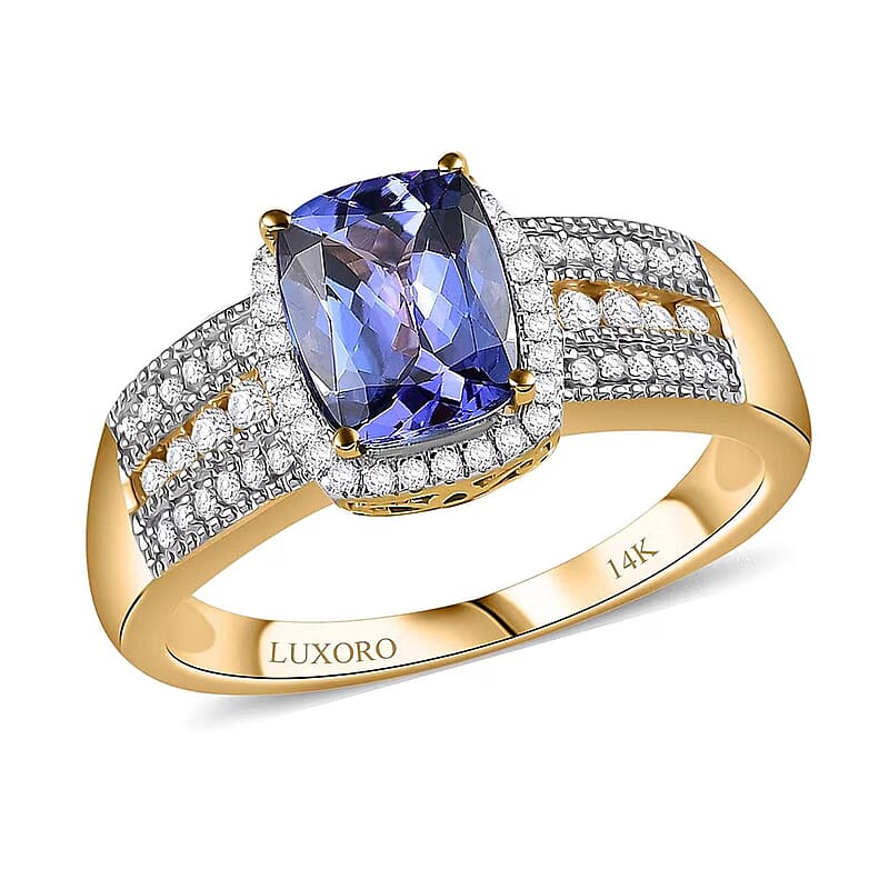 Luxoro Premium Tanzanite and G-H I2 Diamond 2.40 ctw Cocktail Ring in 14K Yellow Gold (Size 6.0)