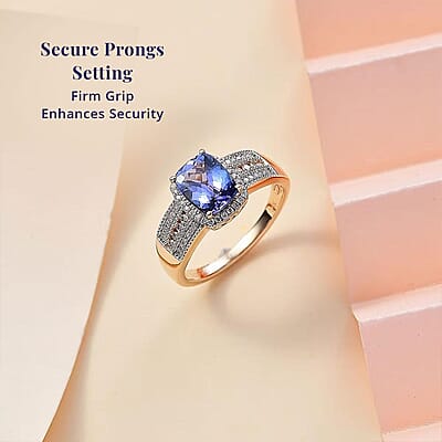 Luxoro Premium Tanzanite and G-H I2 Diamond 2.40 ctw Cocktail Ring in 14K Yellow Gold (Size 6.0)