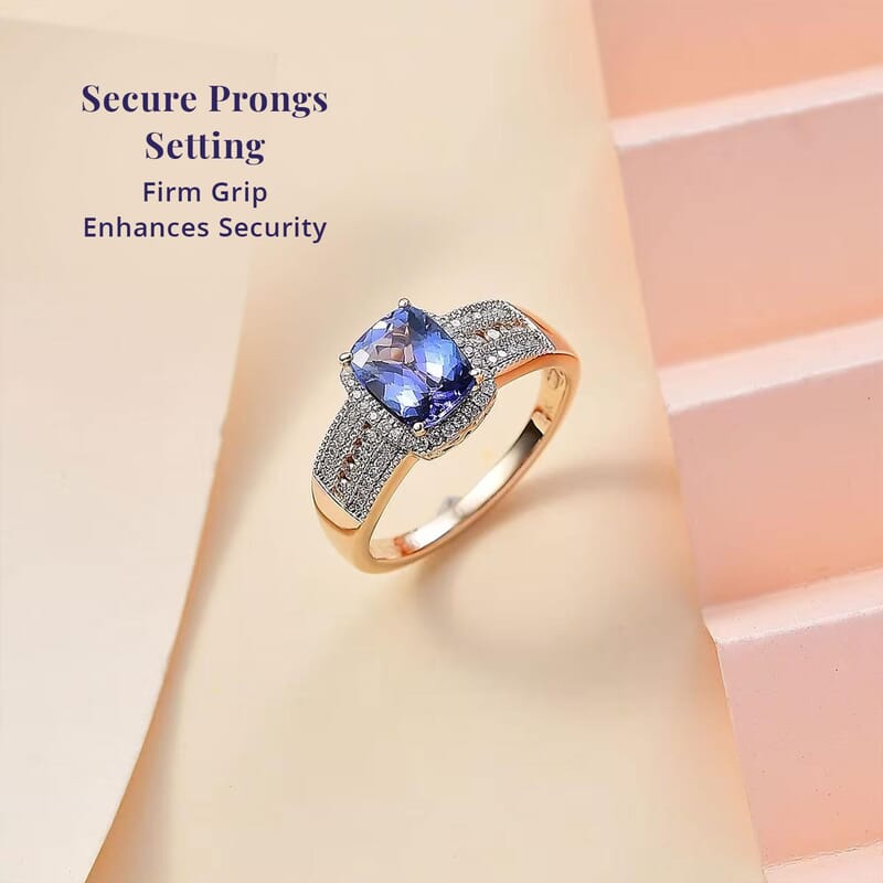 Luxoro Premium Tanzanite and G-H I2 Diamond 2.40 ctw Cocktail Ring in 14K Yellow Gold (Size 6.0)