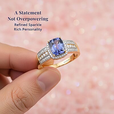 Luxoro Premium Tanzanite and G-H I2 Diamond 2.40 ctw Cocktail Ring in 14K Yellow Gold (Size 6.0)