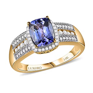 Luxoro Premium Tanzanite and G-H I2 Diamond 2.40 ctw Cocktail Ring in 14K Yellow Gold (Size 6.5)