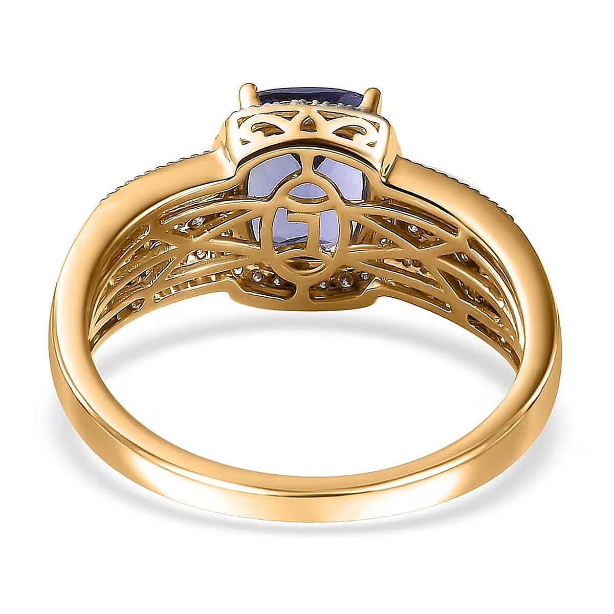 Luxoro Premium Tanzanite and G-H I2 Diamond 2.40 ctw Cocktail Ring in 14K Yellow Gold (Size 7.0) image number 7