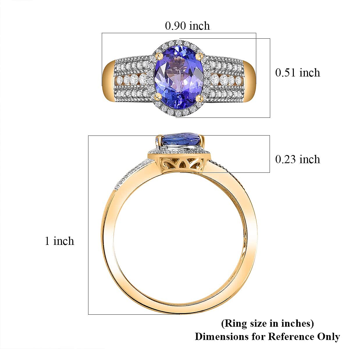Luxoro Premium Tanzanite and G-H I2 Diamond 2.25 ctw Cocktail Ring in 14K Yellow Gold (Size 6.0) image number 6