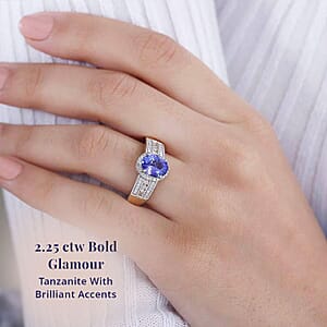Luxoro Premium Tanzanite and G-H I2 Diamond 2.25 ctw Cocktail Ring in 14K Yellow Gold (Size 6.5)