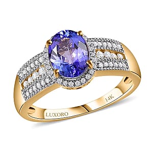Luxoro Premium Tanzanite and G-H I2 Diamond 2.25 ctw Cocktail Ring in 14K Yellow Gold (Size 7.0)