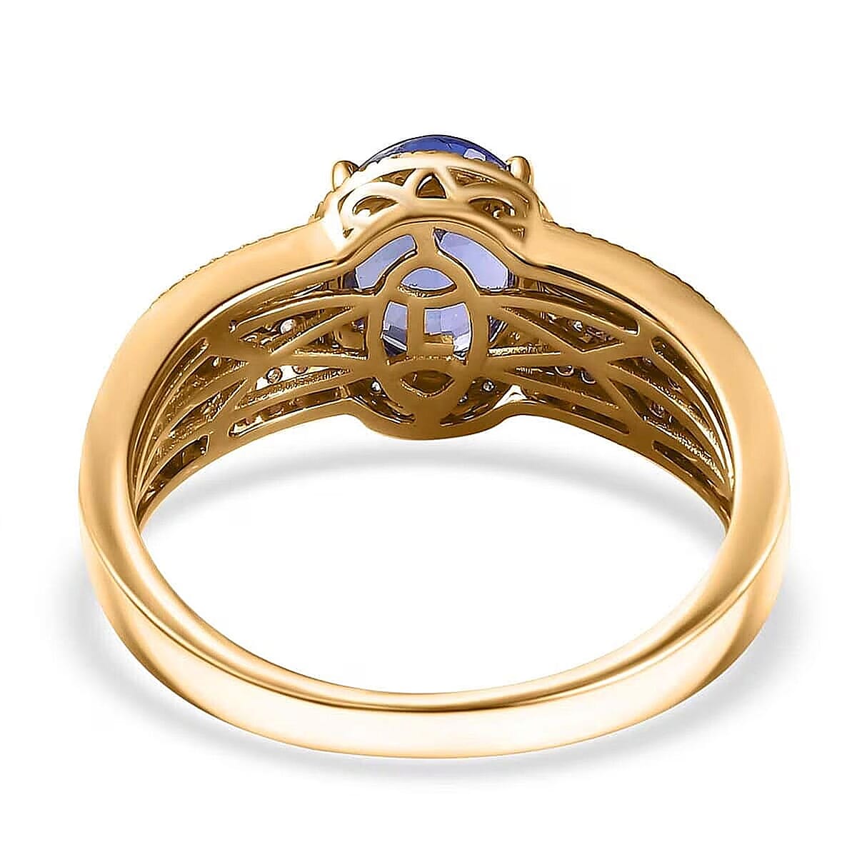 Luxoro Premium Tanzanite and G-H I2 Diamond 2.25 ctw Cocktail Ring in 14K Yellow Gold (Size 8.0) image number 7