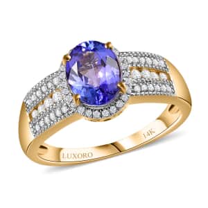 Luxoro Premium Tanzanite and G-H I2 Diamond 2.25 ctw Cocktail Ring in 14K Yellow Gold (Size 9.0)