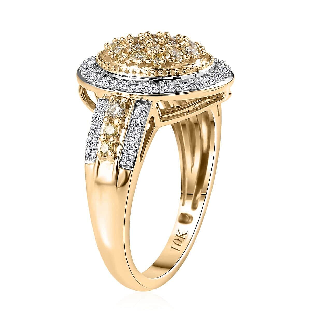 Luxoro 10K Yellow Gold I3 Natural Yellow and White Diamond Ring (Size 9.5) 4.45 Grams 1.00 ctw image number 3