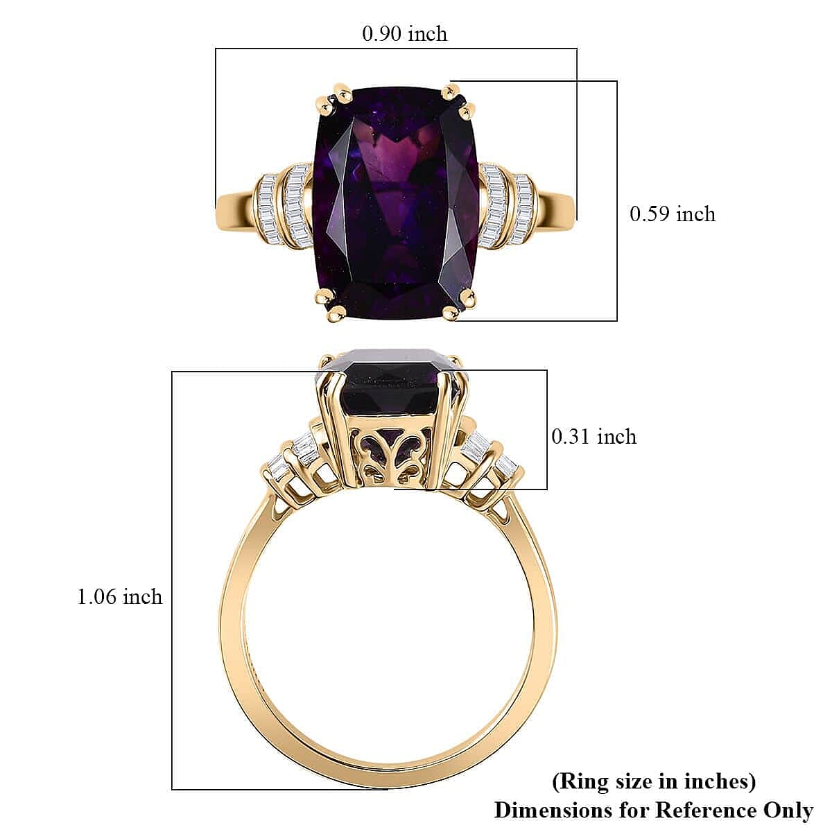 Luxoro 10K Yellow Gold AAA Moroccan Amethyst and G-H I2 Diamond Ring (Size 6.5) 7.00 ctw image number 5
