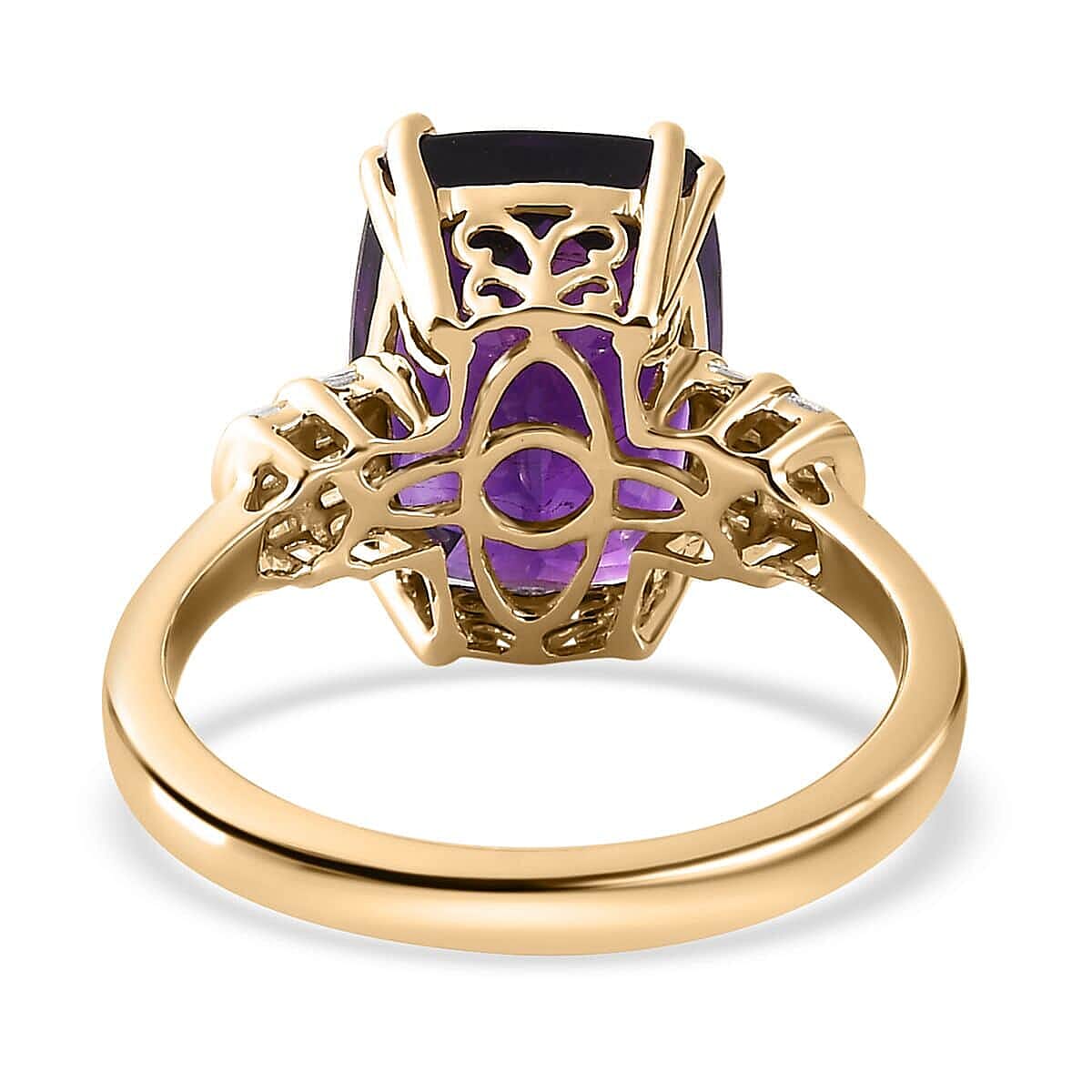 Luxoro 10K Yellow Gold AAA Moroccan Amethyst and G-H I2 Diamond Ring (Size 7.5) 7.00 ctw image number 4