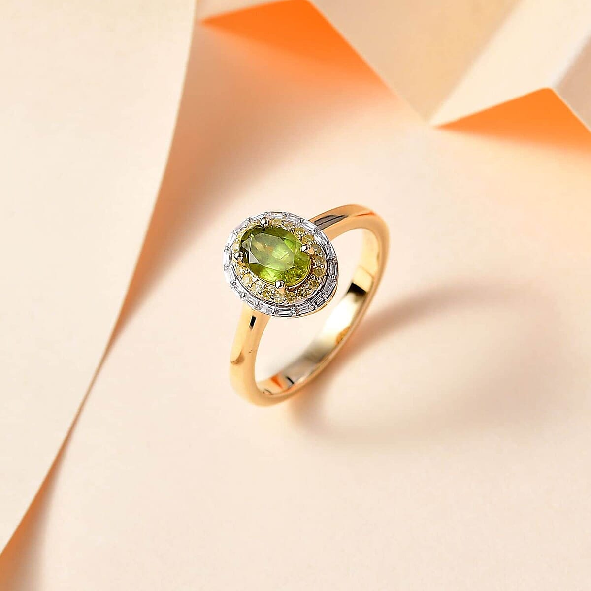 Luxoro 10K Yellow Gold AAA Sphene, I2-I3 Natural Yellow and White Diamond Double Halo Ring (Size 8.5) 1.15 ctw image number 1