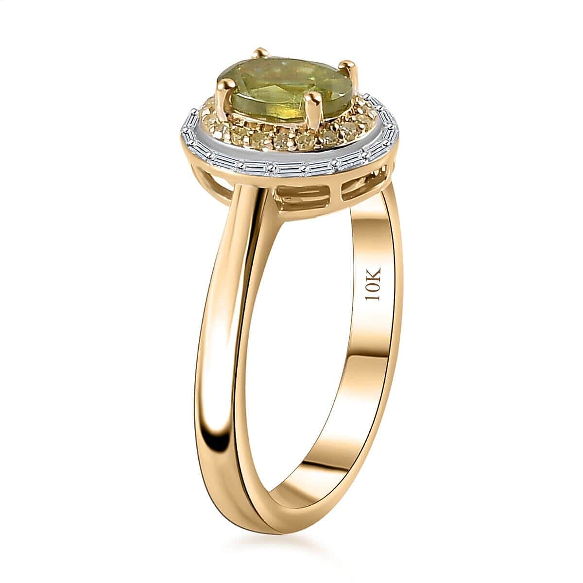 Luxoro 10K Yellow Gold AAA Sphene, I2-I3 Natural Yellow and White Diamond Double Halo Ring (Size 8.5) 1.15 ctw image number 3