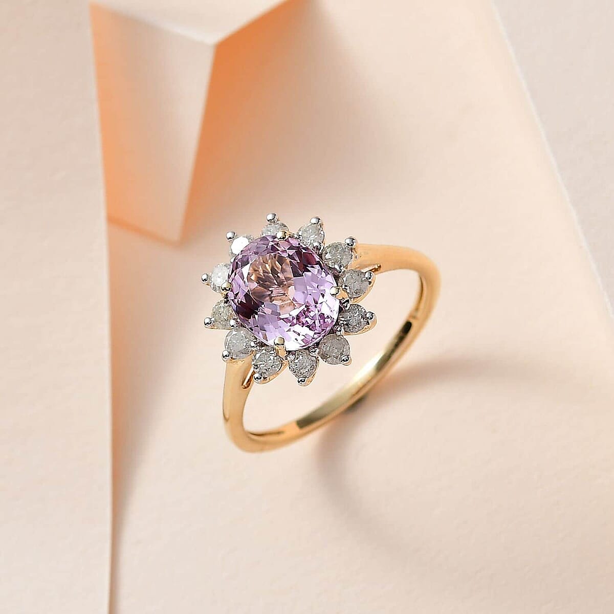 Luxoro 14K Yellow Gold AAA Martha Rocha Kunzite and G-H I3 Diamond Ring (Size 8.5) 3.15 ctw image number 1