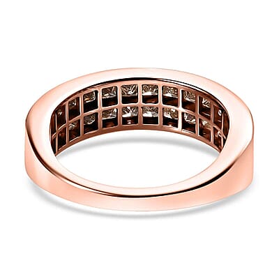 Luxoro 14K Rose Gold I1-I2 Natural Champagne Diamond Double Row Half Eternity Band Ring (Size 5.0) 2.00 ctw