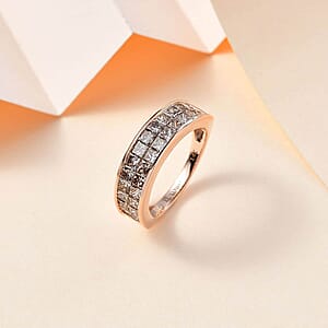 Luxoro 14K Rose Gold I1-I2 Natural Champagne Diamond Double Row Half Eternity Band Ring (Size 7.5) 2.00 ctw