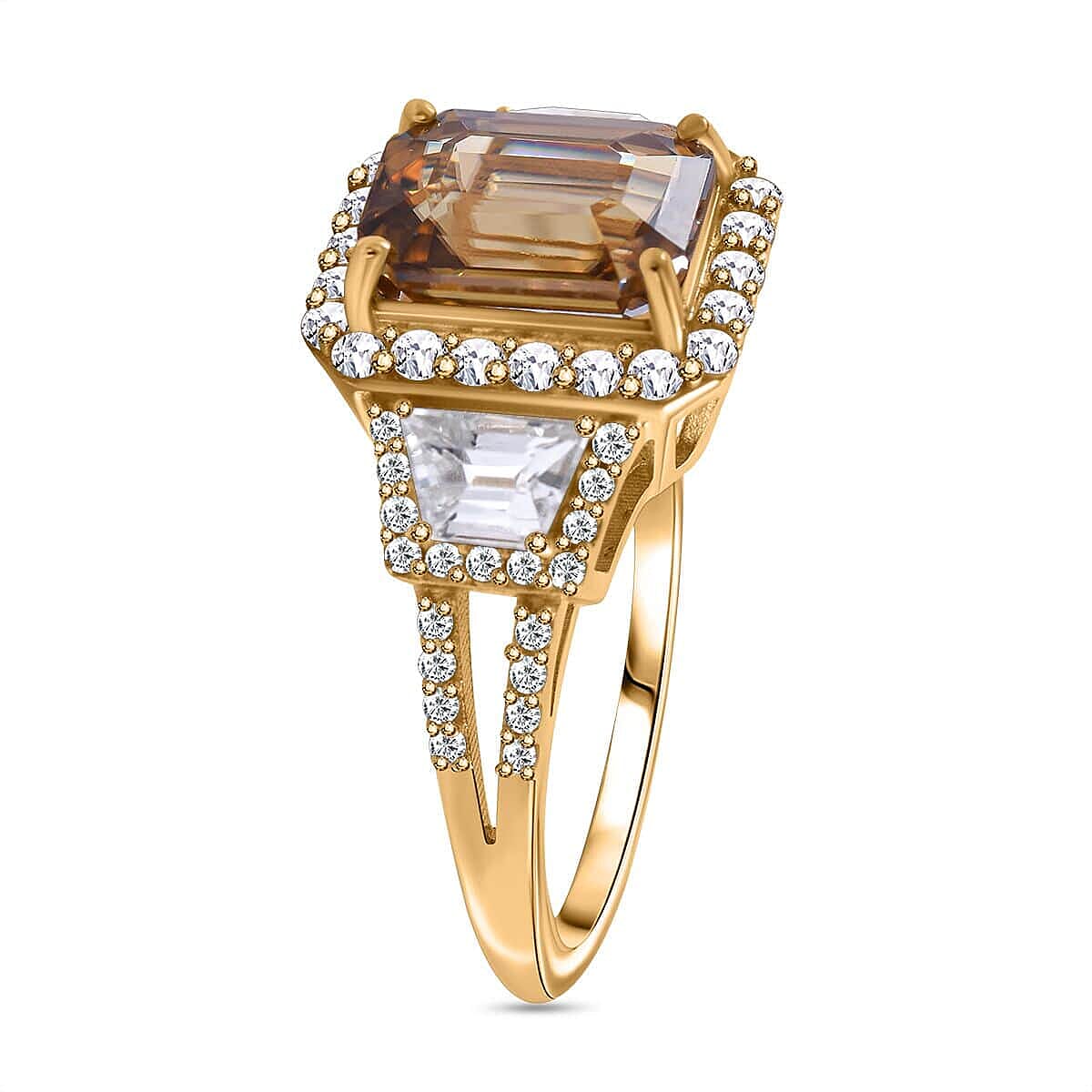 Luxoro 10K Yellow Gold Premium Yellow Zircon and White Zircon Halo Ring (Size 11.0) 5.35 ctw image number 2