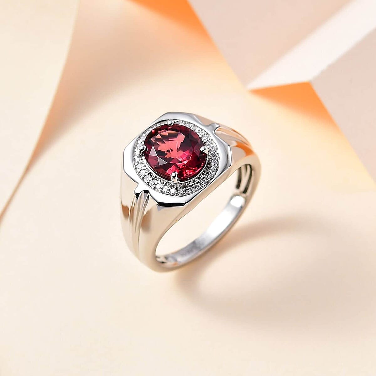 Rhapsody 950 Platinum AAAA Ofiki Rubellite and E-F VS Diamond Men's Ring (Size 12.5) 10.70 Grams 3.10 ctw image number 1