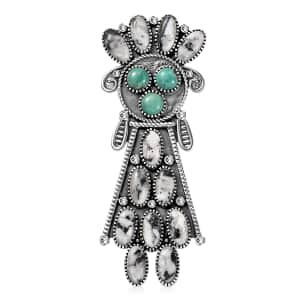 Artisan Crafted White Buffalo and Sierra Nevada Turquoise 17.35 ctw Kachina DollPendant in Sterling Silver