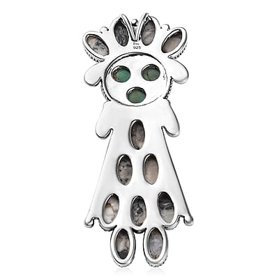 Artisan Crafted White Buffalo and Sierra Nevada Turquoise 17.35 ctw Kachina DollPendant without Chain in Sterling Silver