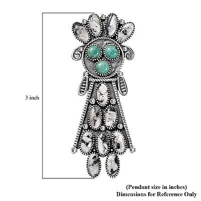 Artisan Crafted White Buffalo and Sierra Nevada Turquoise 17.35 ctw Kachina DollPendant without Chain in Sterling Silver