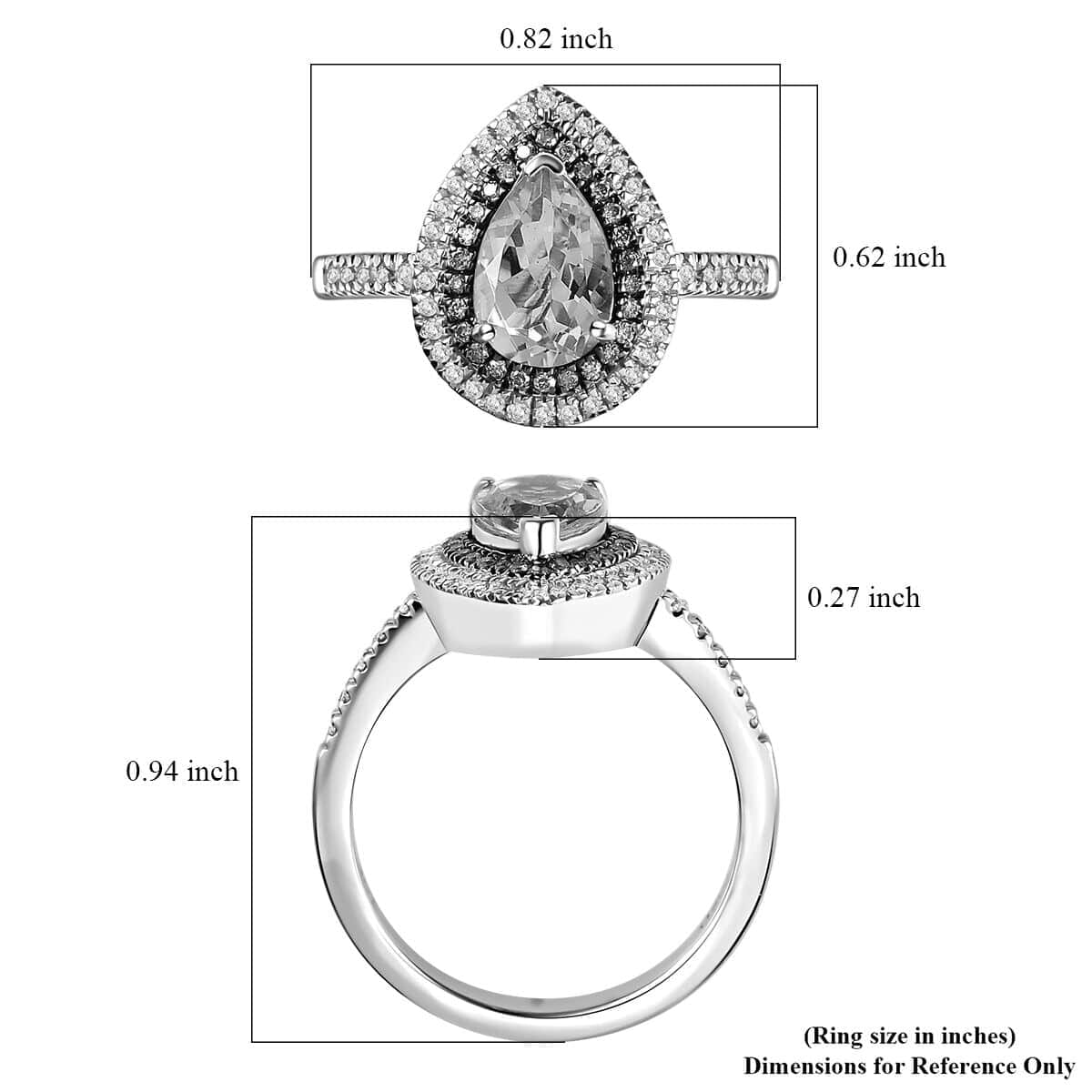 Luxoro 10K White Gold Premium Santa Maria Aquamarine, Natural Champagne and White Diamond I2-I3 Double Halo Ring (Size 11.0) 1.40 ctw image number 5