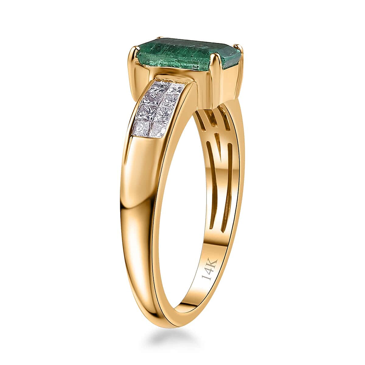 Luxoro 14K Yellow Gold AAAA Kagem Zambian Emerald and G-H SI Diamond Ring (Size 5.5) 1.85 ctw image number 3