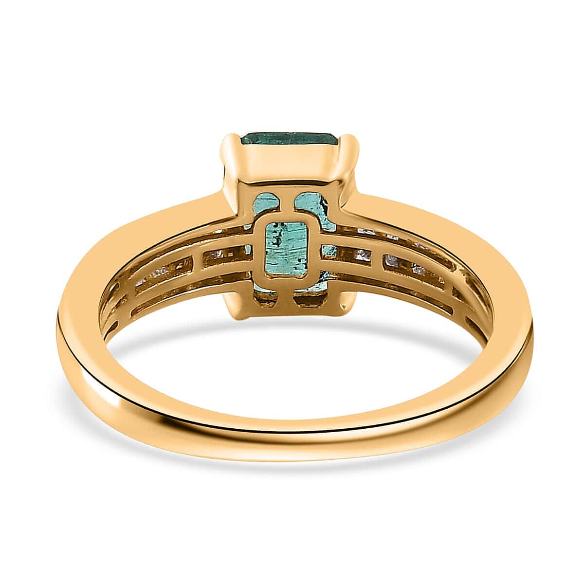Luxoro 14K Yellow Gold AAAA Kagem Zambian Emerald and G-H SI Diamond Ring (Size 8.5) 1.85 ctw image number 4