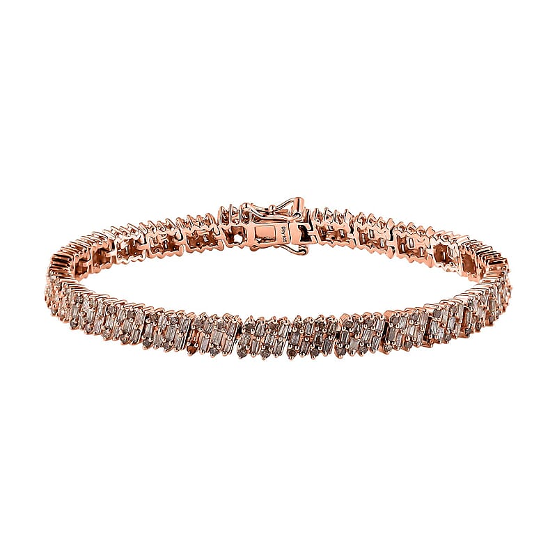 Natural Champagne Diamond Bracelet in 18K Vermeil Rose Gold Over Sterling Silver (7.25 In) 5.00 ctw