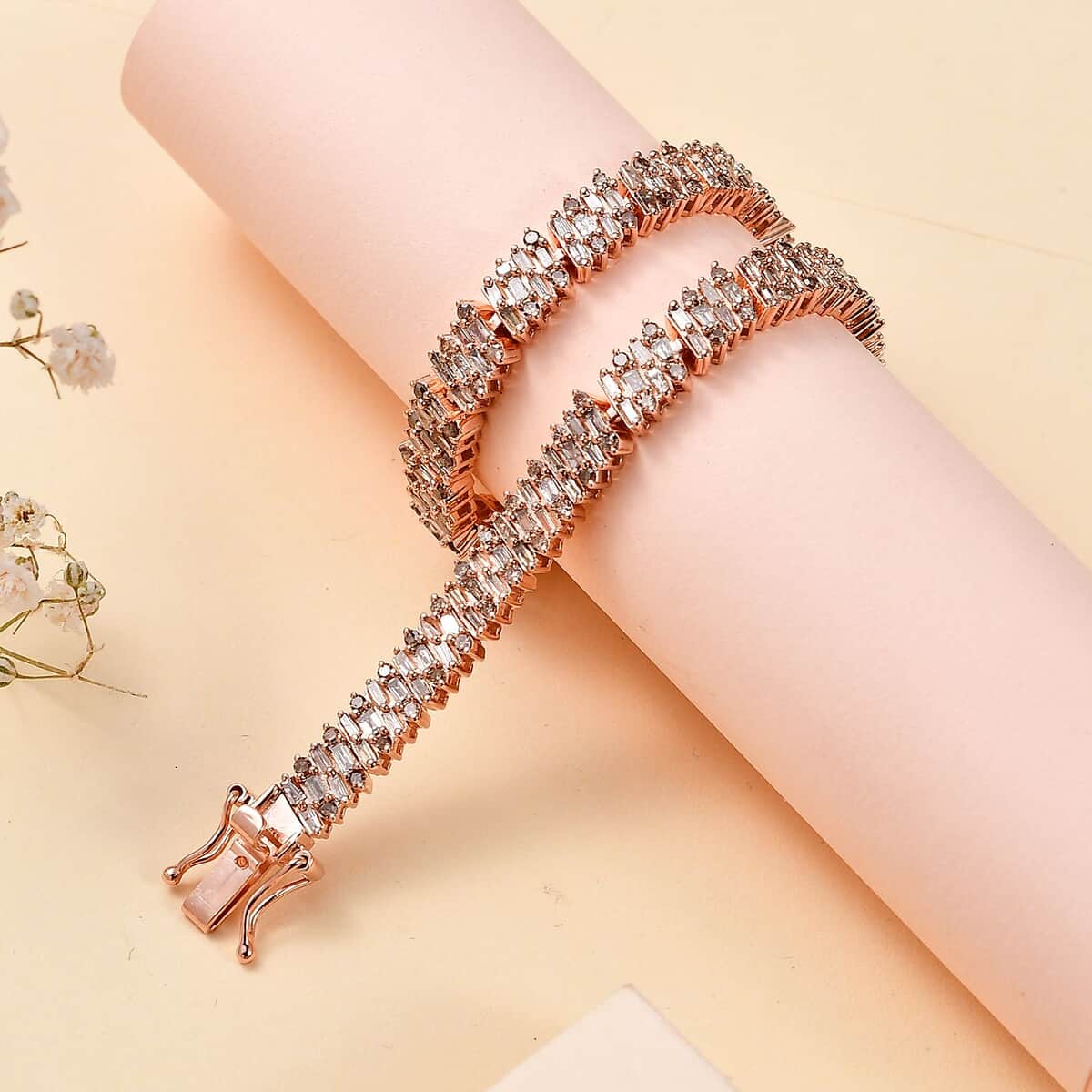 Natural Champagne Diamond Bracelet in 18K Vermeil Rose Gold Over Sterling Silver (7.25 In) 5.00 ctw image number 1