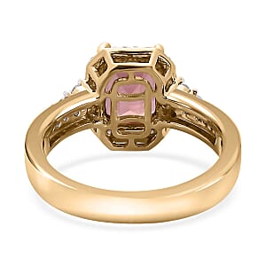 Luxoro 10K Rose Gold Premium Blush Tourmaline and G-H I2 Diamond Halo Ring (Size 10.5) 4.75 Grams 2.10 ctw
