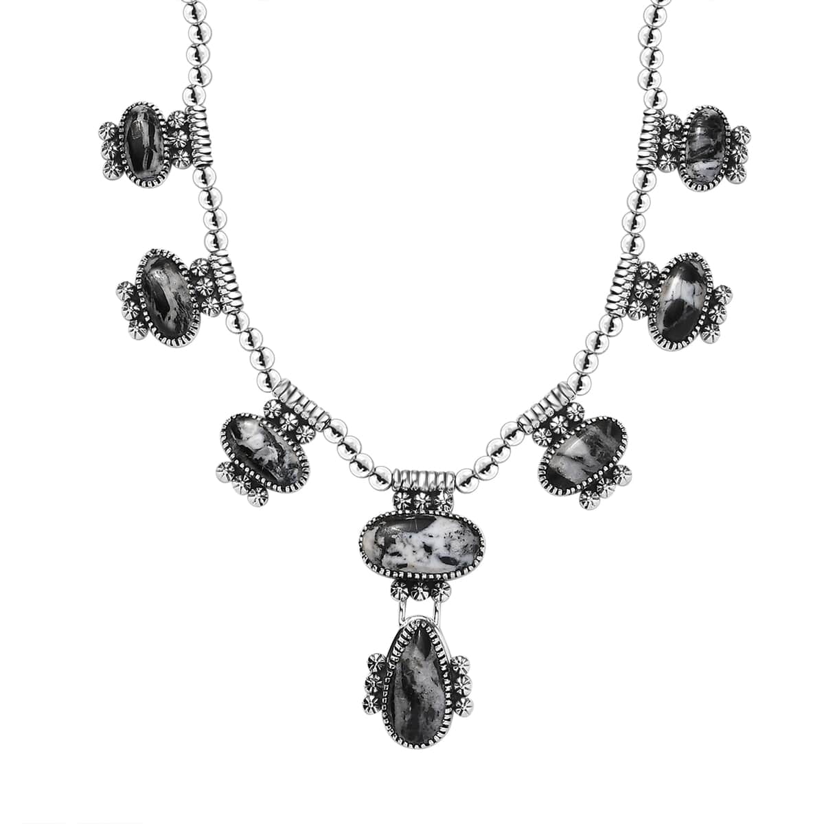 Artisan Crafted White Buffalo 42.80 ctw Fancy Necklace in Black Oxidized Sterling Silver 18-20 Inches image number 0