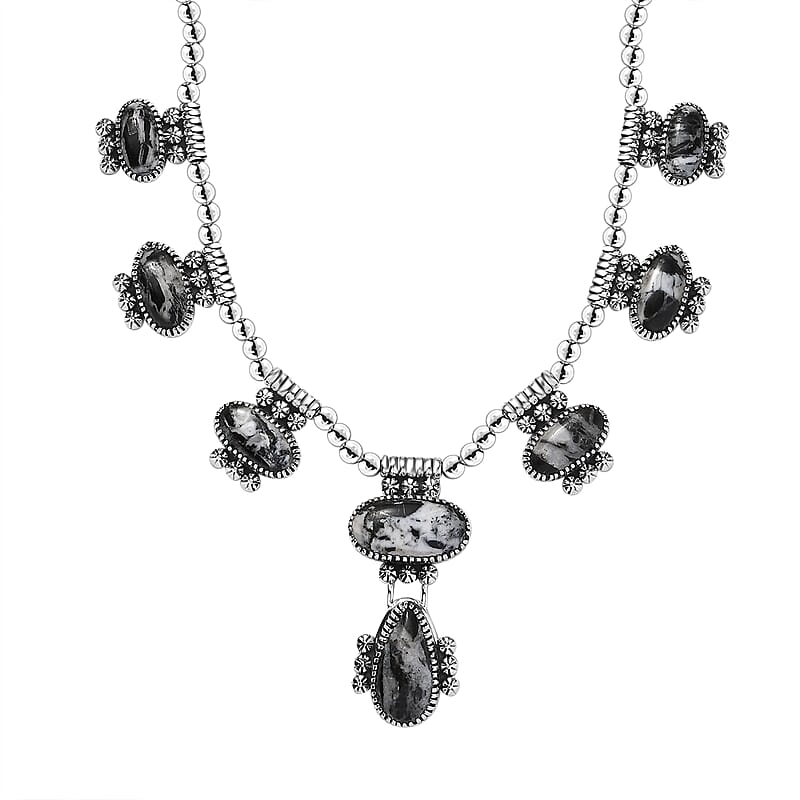 D'Joy Artisan Crafted White Buffalo 42.80 ctw Fancy Necklace in Black Oxidized Sterling Silver 18-20 Inches